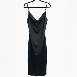 Wishlist Black Satin Slip Dress Cowl Neck Bias Cut Midi Minimalist 90s Size L